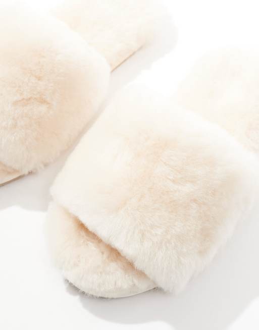 ASOS DESIGN - Zable - Pantoffels van premium schapenvacht in crème, 2 van 4