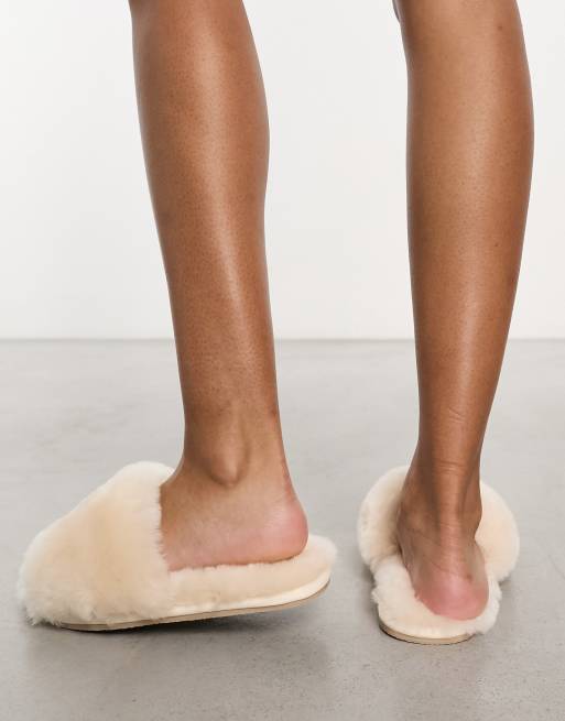 ASOS DESIGN Zable premium sheepskin slippers in cream | ASOS