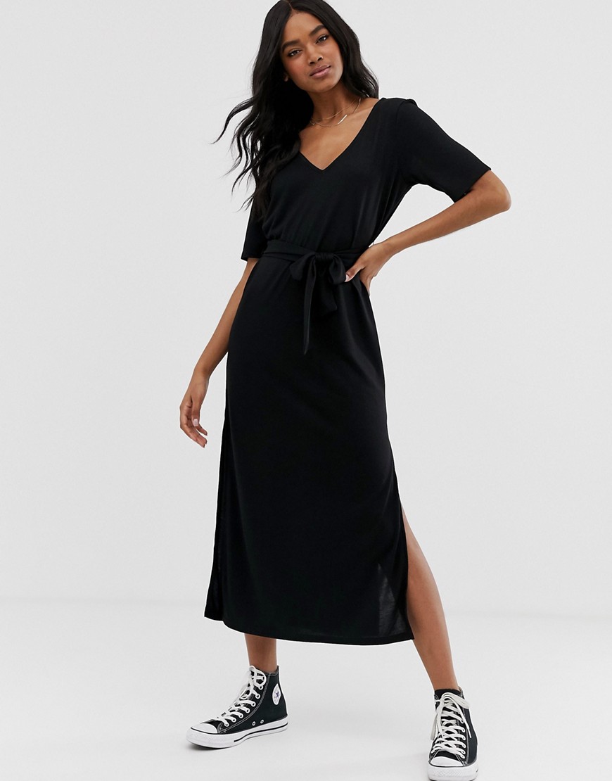 ASOS DESIGN - Zacht aanvoelende maxi-jurk met riem-Zwart