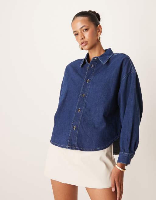 ASOS DESIGN - Zacht denim overhemd met lange mouwen in middenblauw