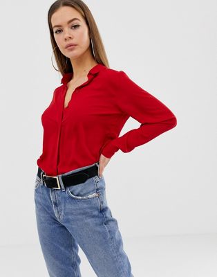 ASOS DESIGN - Zacht overhemd met lange mouwen-Rood