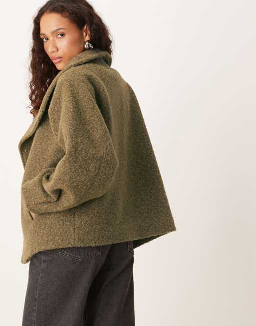 ASOS DESIGN - Zacht oversized jack met opstaande boord in olijfgroen, 3 van 4