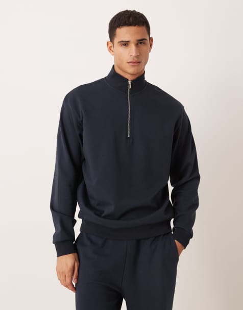 ASOS DESIGN - Zacht ruimvallend sweatshirt met korte rits in marineblauw, deel van co-ord set - view 1