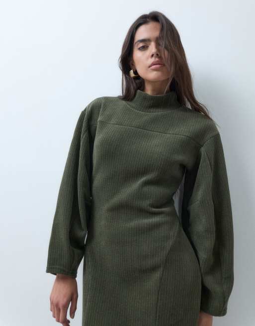ASOS DESIGN zachte corduroy jurk met panelen in groen, 2 van 5