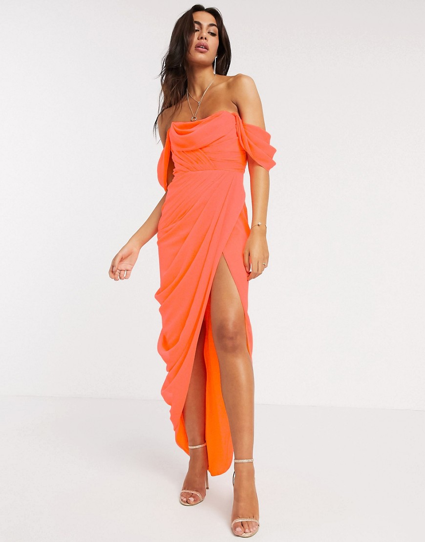 ASOS DESIGN - Zachte gelaagde lange bandeau-jurk met gedrapeerde rok-Oranje