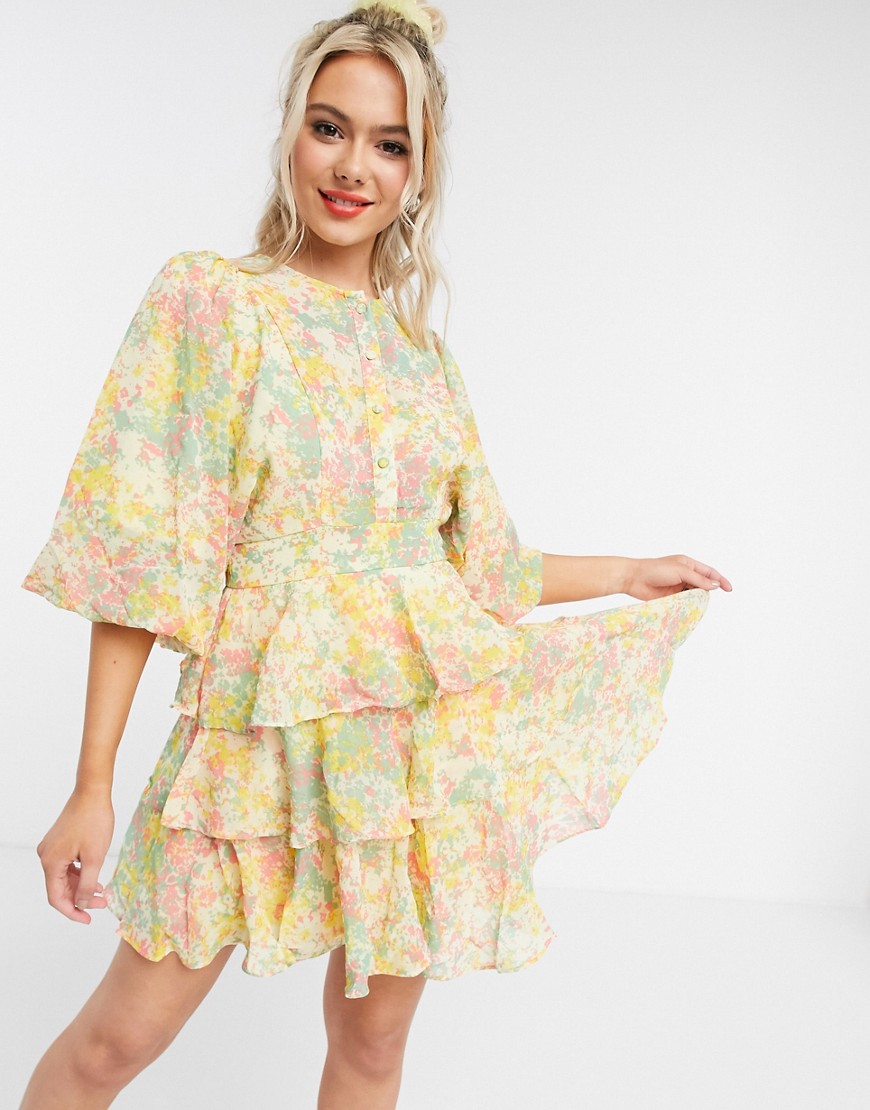 ASOS DESIGN - Zachte gelaagde mini-jurk met fijne bloemenprint-Multi
