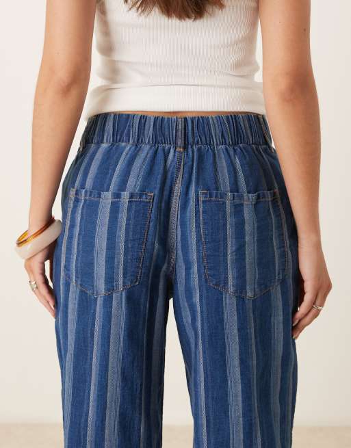 ASOS DESIGN - Zachte gestreepte jeans met wijde pijpen in blauw, 4 van 5