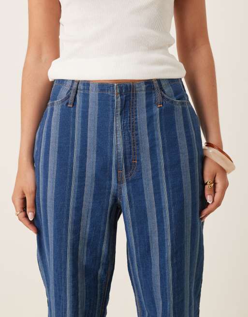 ASOS DESIGN - Zachte gestreepte jeans met wijde pijpen in blauw, 5 van 5