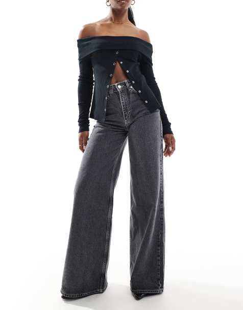 ASOS DESIGN - Zachte jeans met wijde pijpen in grijs - view 1