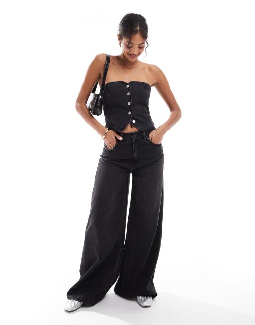 ASOS DESIGN - Zachte jeans met wijde pijpen in zwart