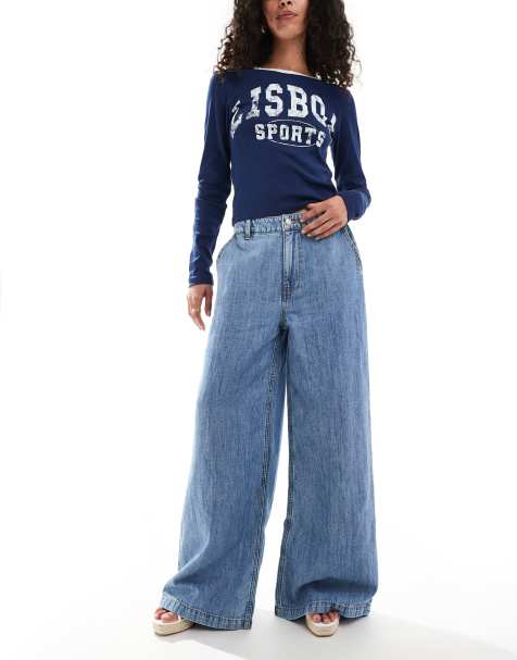 ASOS DESIGN - Zachte jeans van linnenmix met wijde pijpen in licht middenblauw - view 1