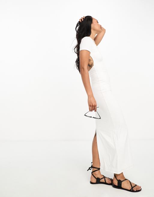 ASOS DESIGN - Zachte maxi jurk met kapmouwtjes en lage ronde rug in ivoor 