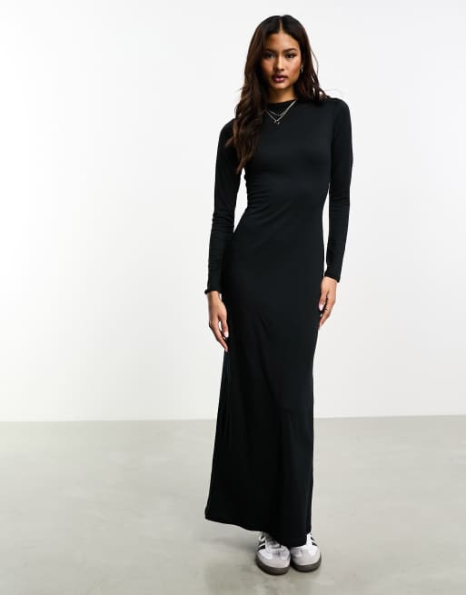 ASOS DESIGN - Zachte maxi-jurk met lange mouwen in zwart, 3 van 4