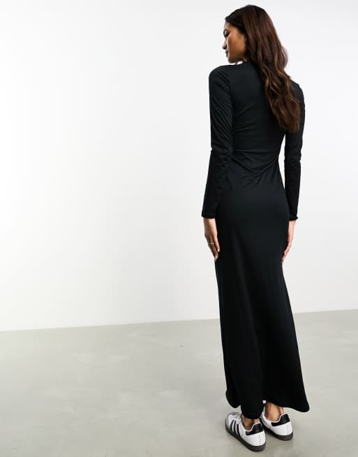 ASOS DESIGN - Zachte maxi-jurk met lange mouwen in zwart, 4 van 4