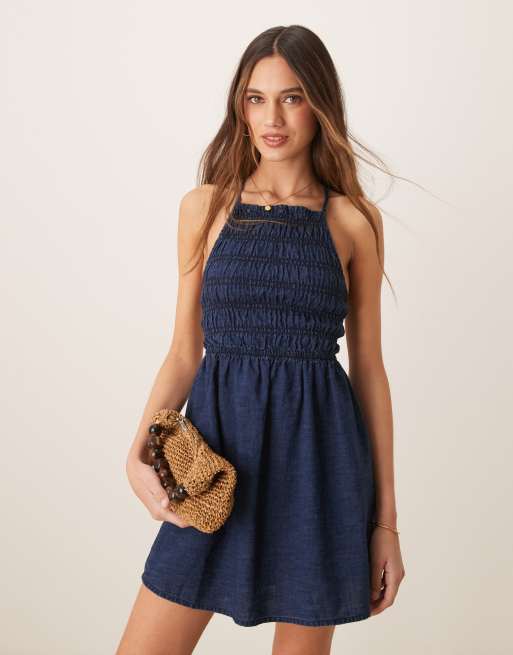 ASOS DESIGN - Zachte mini cami-jurk met aangerimpelde buste in denim met inktwassing, 2 van 4