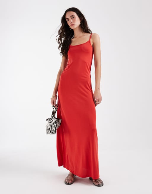 ASOS DESIGN - Zachte slipdress van modalmix in rood, 2 van 4