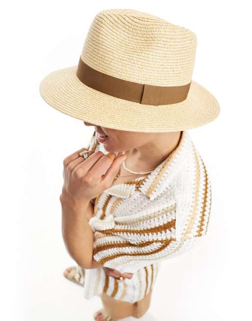 ASOS DESIGN - Zachte strohoed in biscuit met band in dezelfde tint, 3 van 4