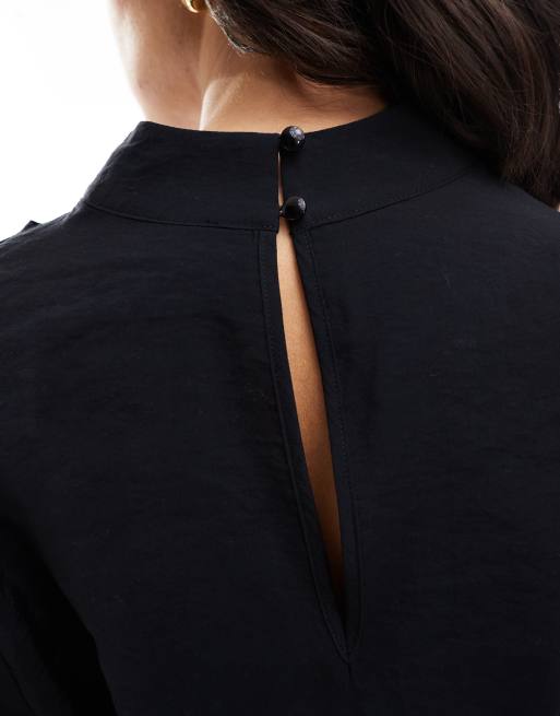 ASOS DESIGN - Zachte top met gedrapeerde halslijn en gestrikte taille in zwart, 4 van 4