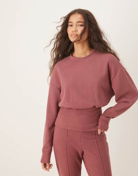 ASOS DESIGN - Zachte top met korsettaille en lange mouwen in donkerroze - view 1