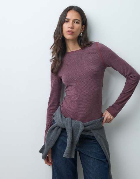 ASOS DESIGN zachte top met ronde hals en lange mouwen in rode streep - view 1