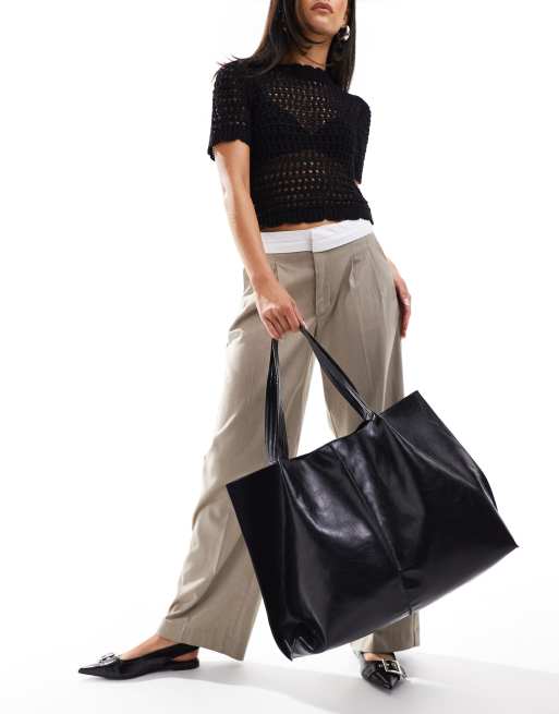 ASOS DESIGN - Zachte tote tas met geplooid detail in zwart