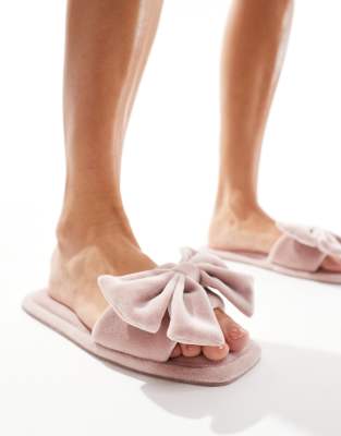 Zada bow detail mule slippers in pink