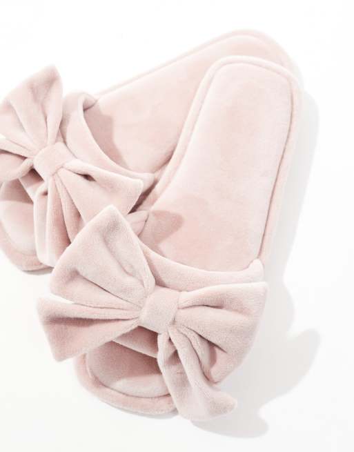 ASOS DESIGN Zada bow detail mule slippers in pink, 2 of 4