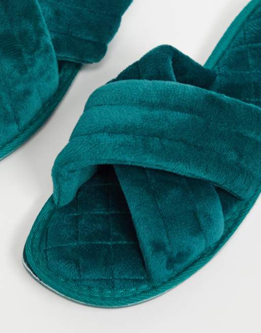 Green store velvet slides