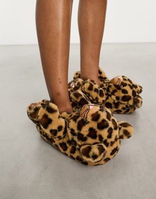 ASOS DESIGN Zaffy leopard slippers in multi