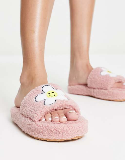 Søg Skadelig binde ASOS DESIGN Zahra chunky floral slide slippers in blush | ASOS