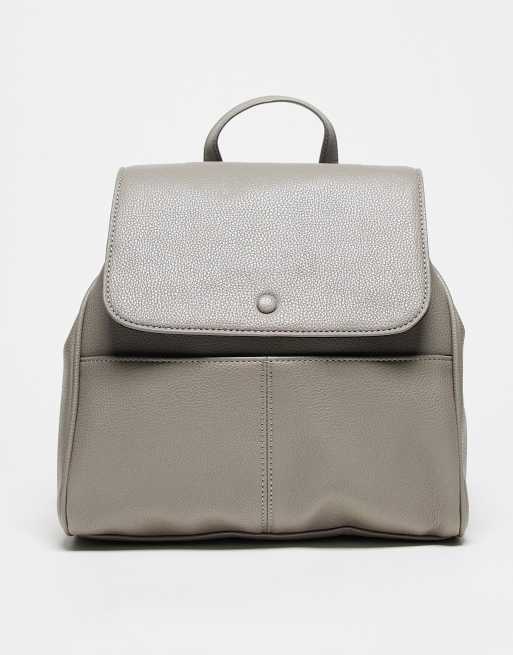ASOS DESIGN - Zaino in similpelle PU grigia con tasche sul davanti