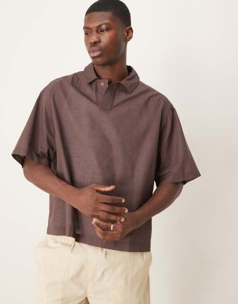 ASOS DESIGN boxy oversized overhead linen look shirt in brown