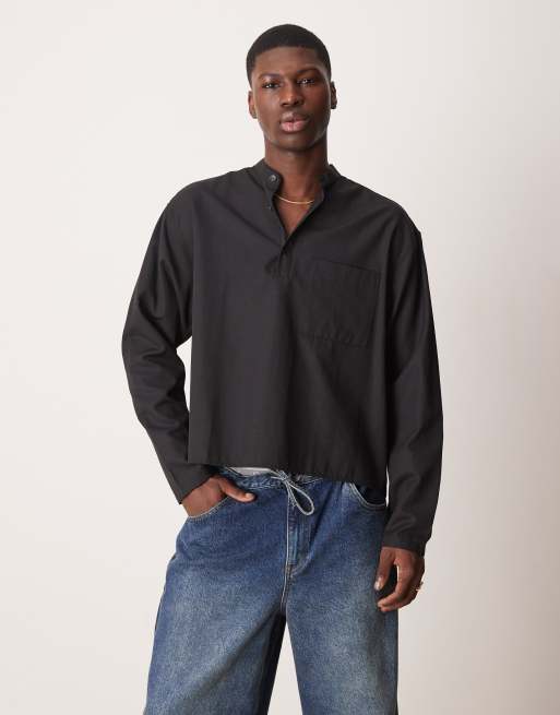 ASOS DESIGN – Zakładana przez głowę czarka koszula oversize o pudełkowym kroju ze stójką