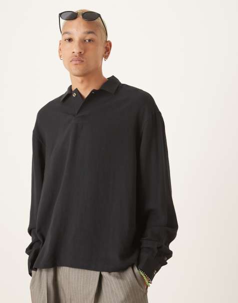 ASOS DESIGN boxy oversized overhead linen blend shirt in black