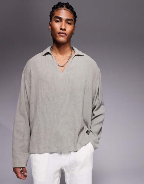 ASOS DESIGN – Zakładana przez głowę fakturowana szara koszula oversize - view 1