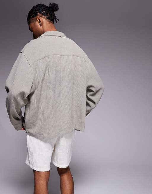 ASOS DESIGN – Zakładana przez głowę fakturowana szara koszula oversize, 3 z 4