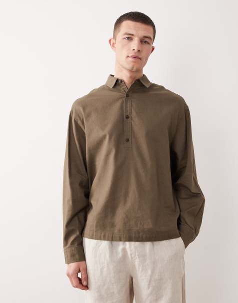 ASOS DESIGN – Zakładana przez głowę koszula oversize z materiału z dodatkiem lnu w kolorze khaki - view 1