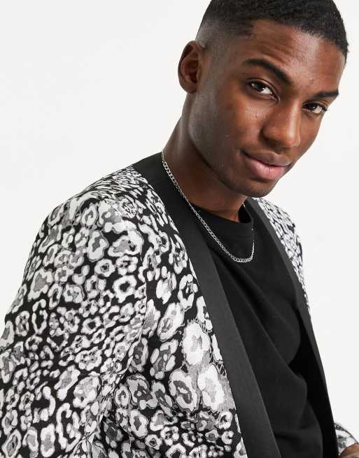 ASOS DESIGN – Żakardowa marynarka o krótkim fasonie z kimonowymi klapami i zwierzęcym wzorem