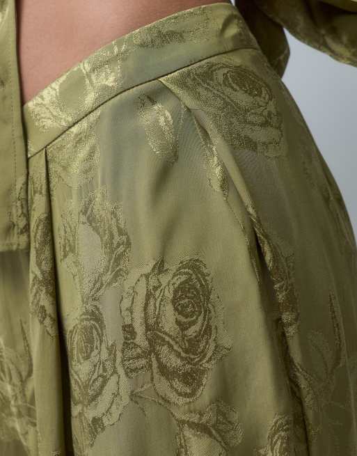 ASOS DESIGN żakardowe plisowane spodnie w kolorze khaki, 4 z 5