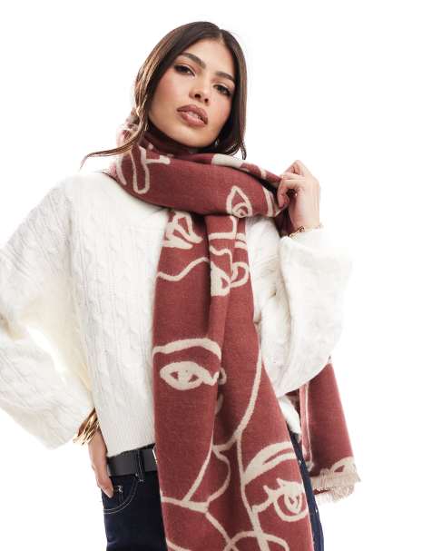 ASOS DESIGN – Żakardowy szalik z abstrakcyjnym wzorem w twarze w kolorze bordowym i bladoróżowym - view 1