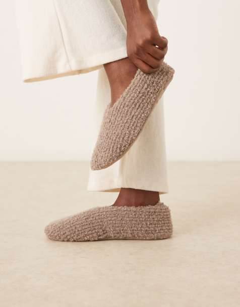 ASOS DESIGN Zakki ribbed teddy slippers in gray - view 1
