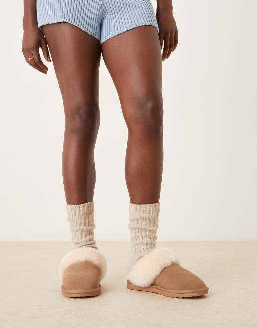 ASOS DESIGN - Zamber - Pantofole premium in montone scamosciato color cuoio, 2 di 4