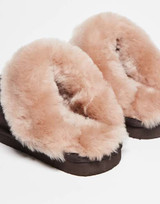 ASOS DESIGN Zamber premium sheepskin slippers in chocolate suede