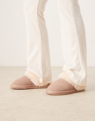 Asos Design Zamber Premium Sheepskin Slippers In Pink