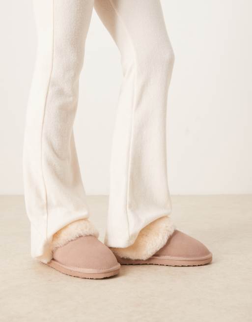 ASOS DESIGN Zamber premium sheepskin slippers in dusty pink suede