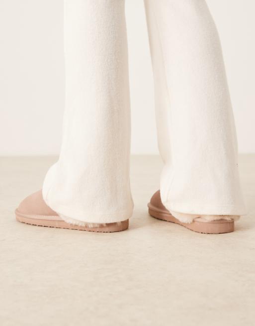 ASOS DESIGN Zamber premium sheepskin slippers in dusty pink suede