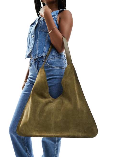 ASOS DESIGN – Zamszowa torba typu tote w kolorze khaki