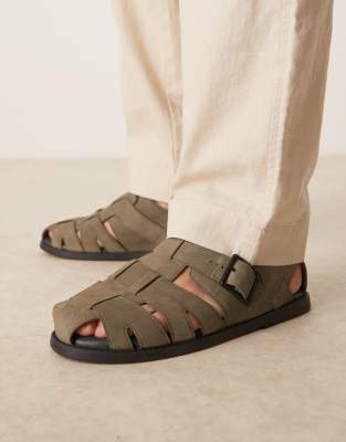 ASOS DESIGN – Zamszowe sandały w stylu rybackim w kolorze khaki - view 1