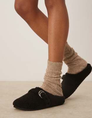 Asos Design Zanders Buckle Detail Clog Slippers In Black