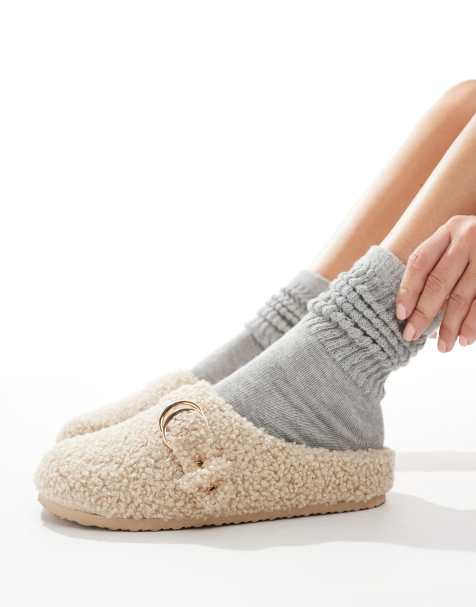 ASOS DESIGN - Zanders - Chaussons style sabots à boucle en imitation peau de mouton - Crème - view 1
